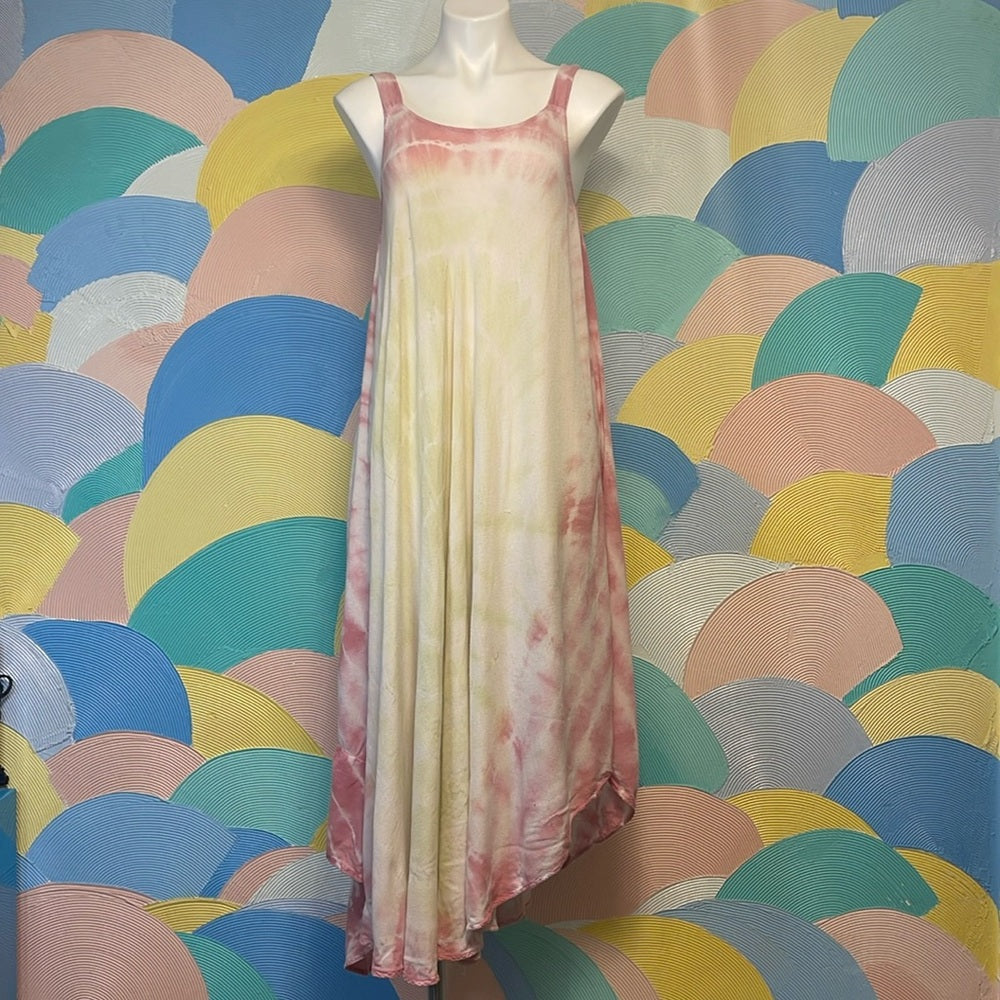 Long maxi, tie-dye cotton hippie dress, cascading, length large maternity