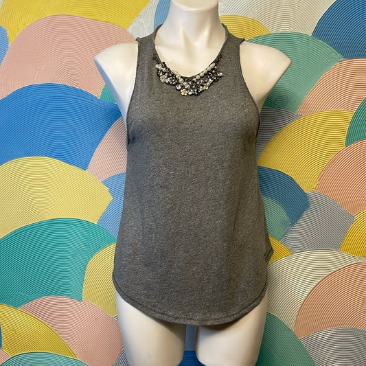 Abercrombie fitch xS gray tank top embellished neck pearls rhinestones  flowers