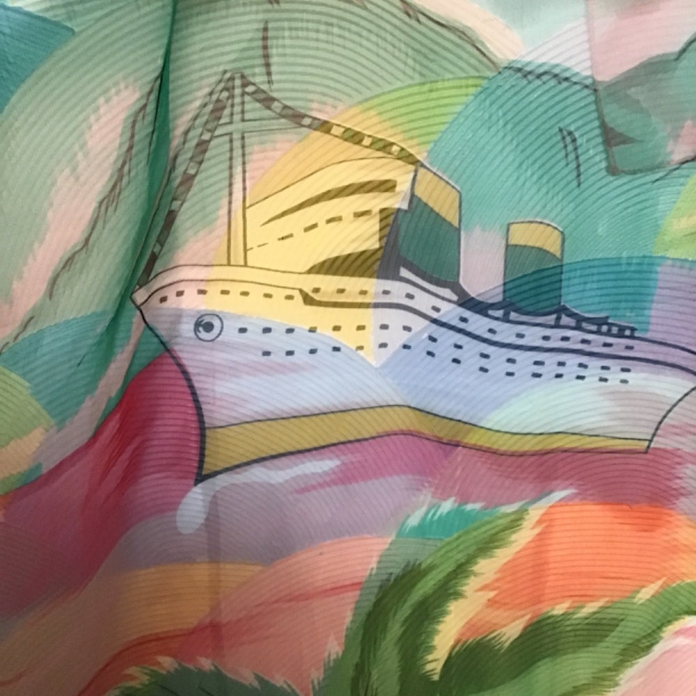 Swimsuit cover boat and palm tree pink blue