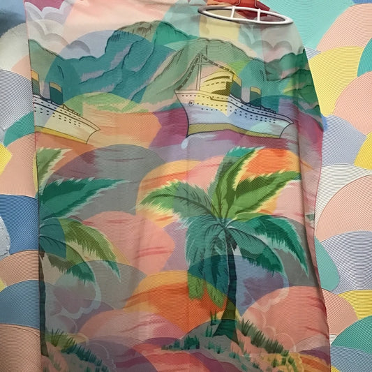 Swimsuit cover boat and palm tree pink blue