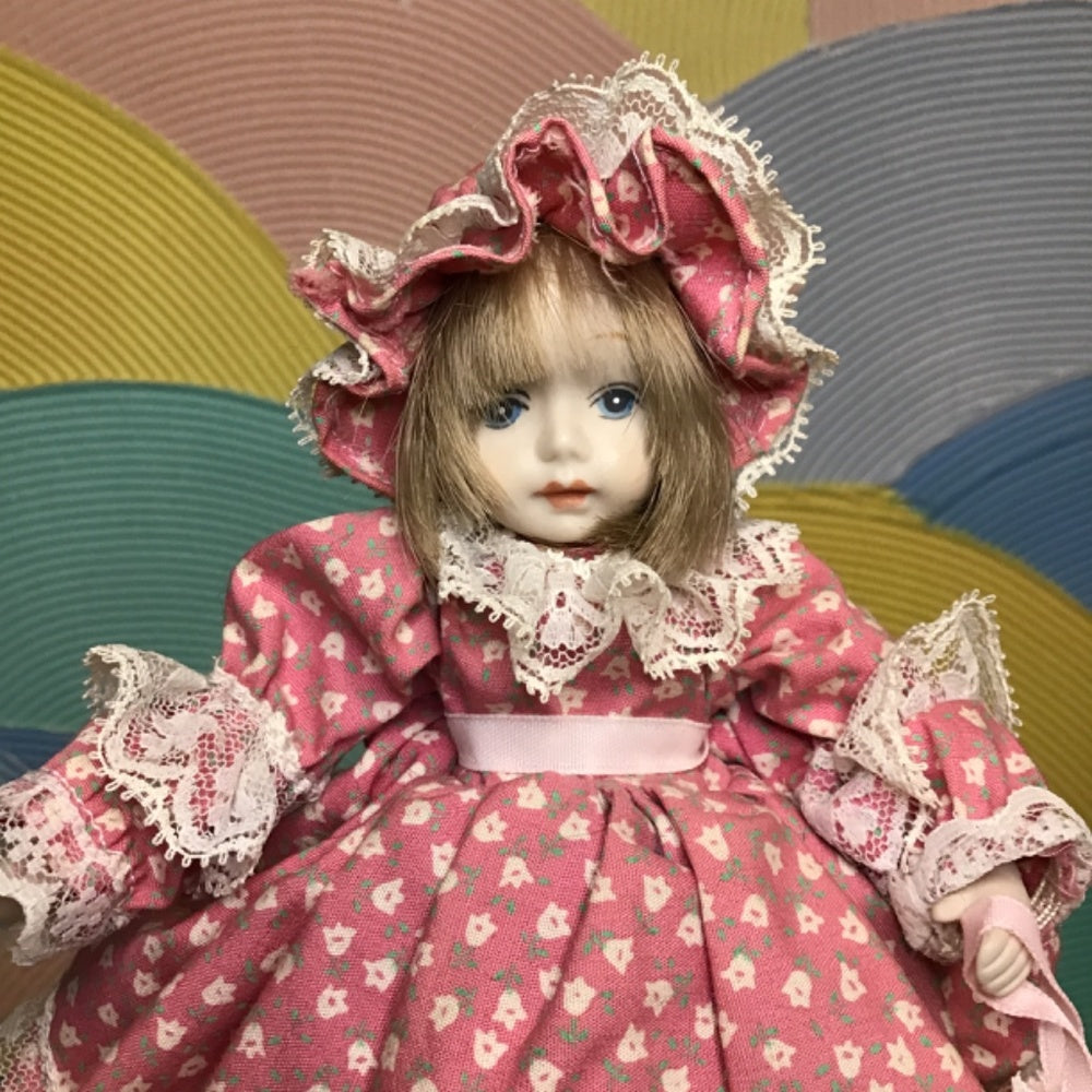 Enesco designed giftware sri lanka Porcelain doll hand painted face pink flower