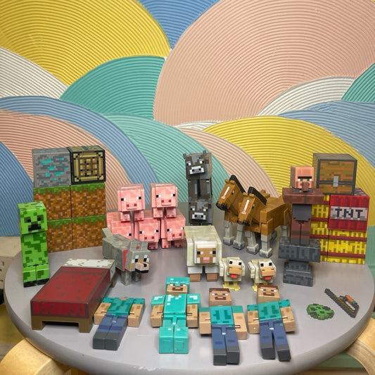 Minecraft Mixed Toy LOT Action 33 Figures Blocks pig sheep cow Weapons more