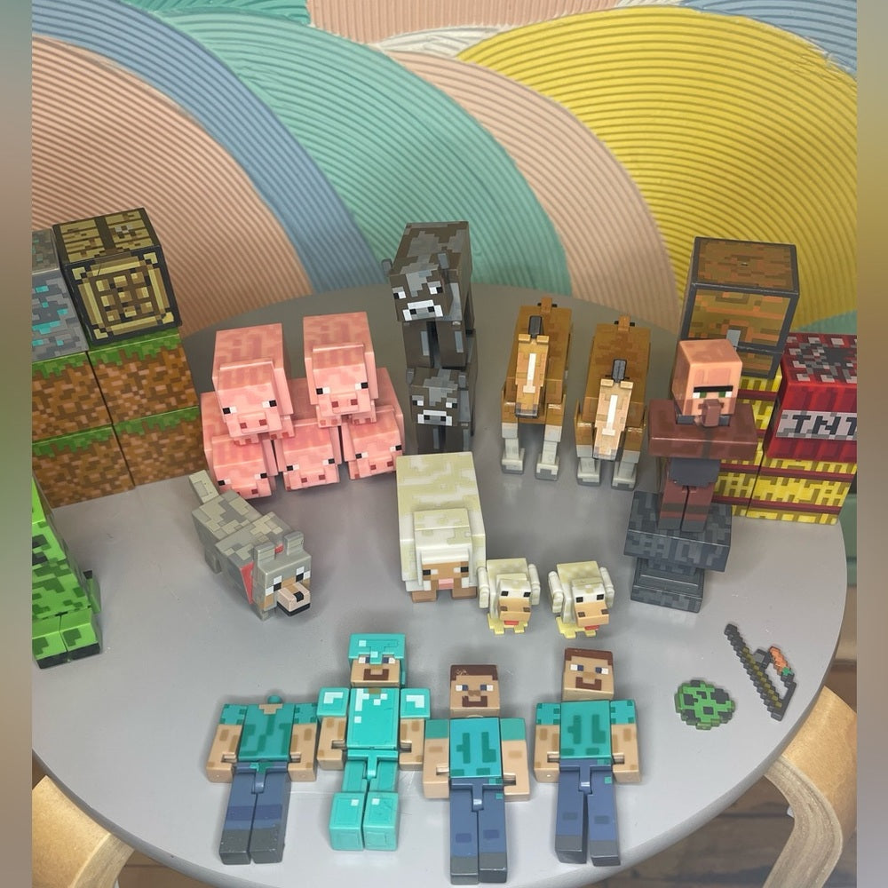 Minecraft Mixed Toy LOT Action 33 Figures Blocks pig sheep cow Weapons more