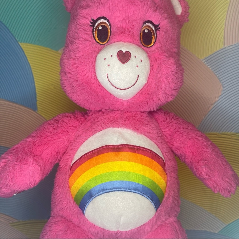 Build A Bear BABW 18" Pink Cheer Care Bears Rainbow Stuffed Animal Plush RARE