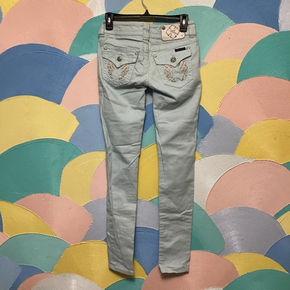 Miss Me skinny Izzy blue jeans Sz 25 with rhinestones