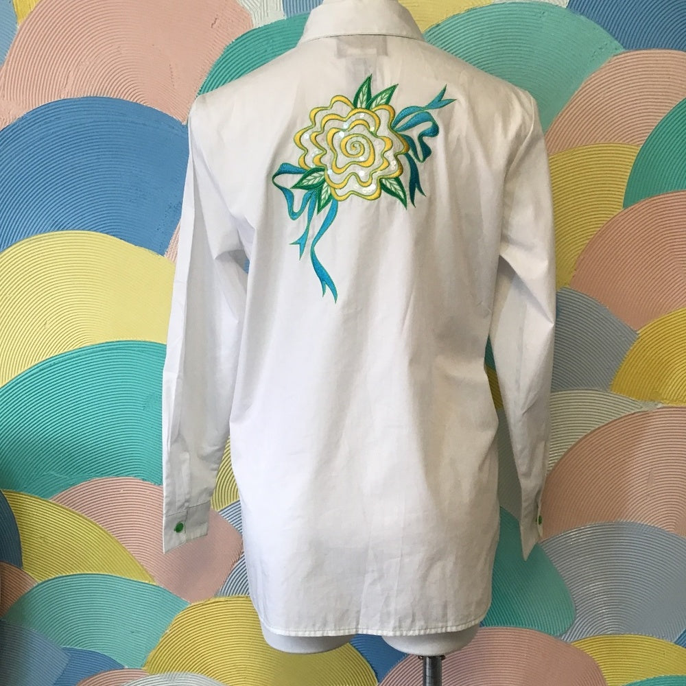 Bob Mackie Artistic Sequin Button Down long sleeve top szXS embroidered