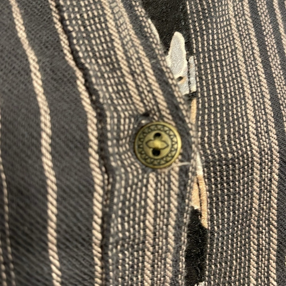 Free People Striped Floral Button Blouse sz XS long sleeve 100 cotton