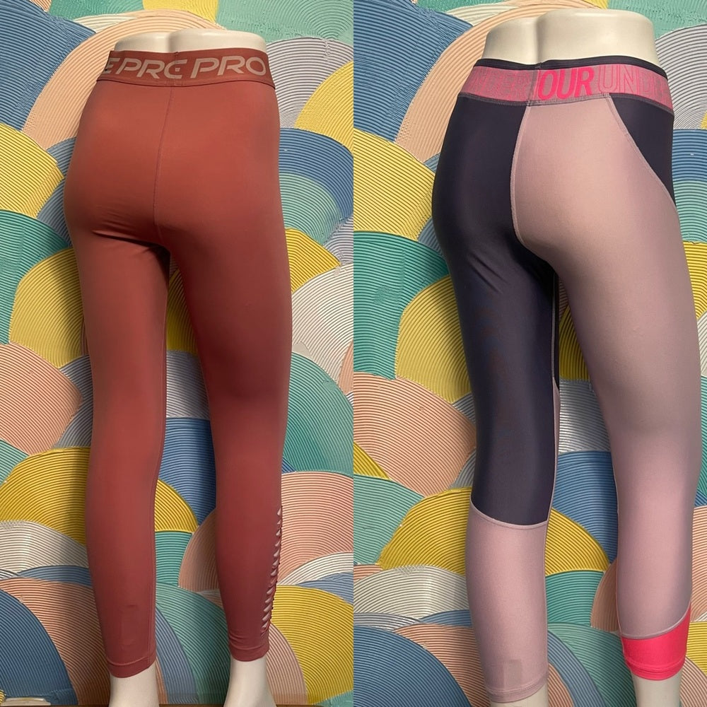 Bundle Nike & under Armour pink and purple leggings. Size M