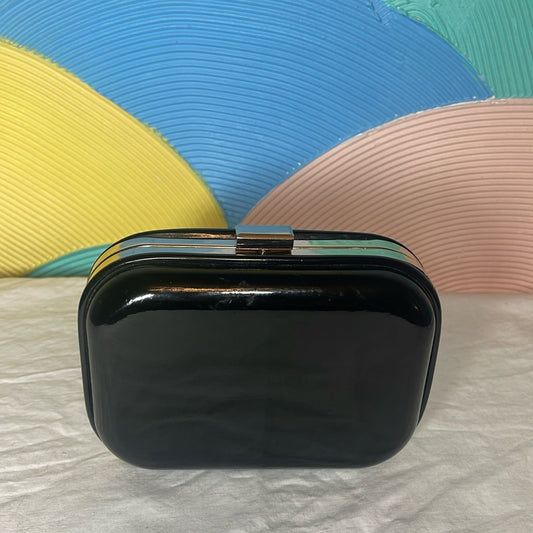 Black Pleather clutch gold hardware class new 7 inches
