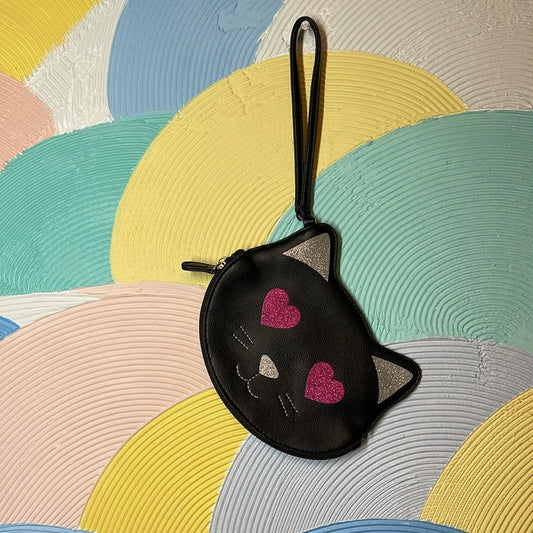 Betsey Johnson Kitten Clutch w/ card holder sparkle hearts
