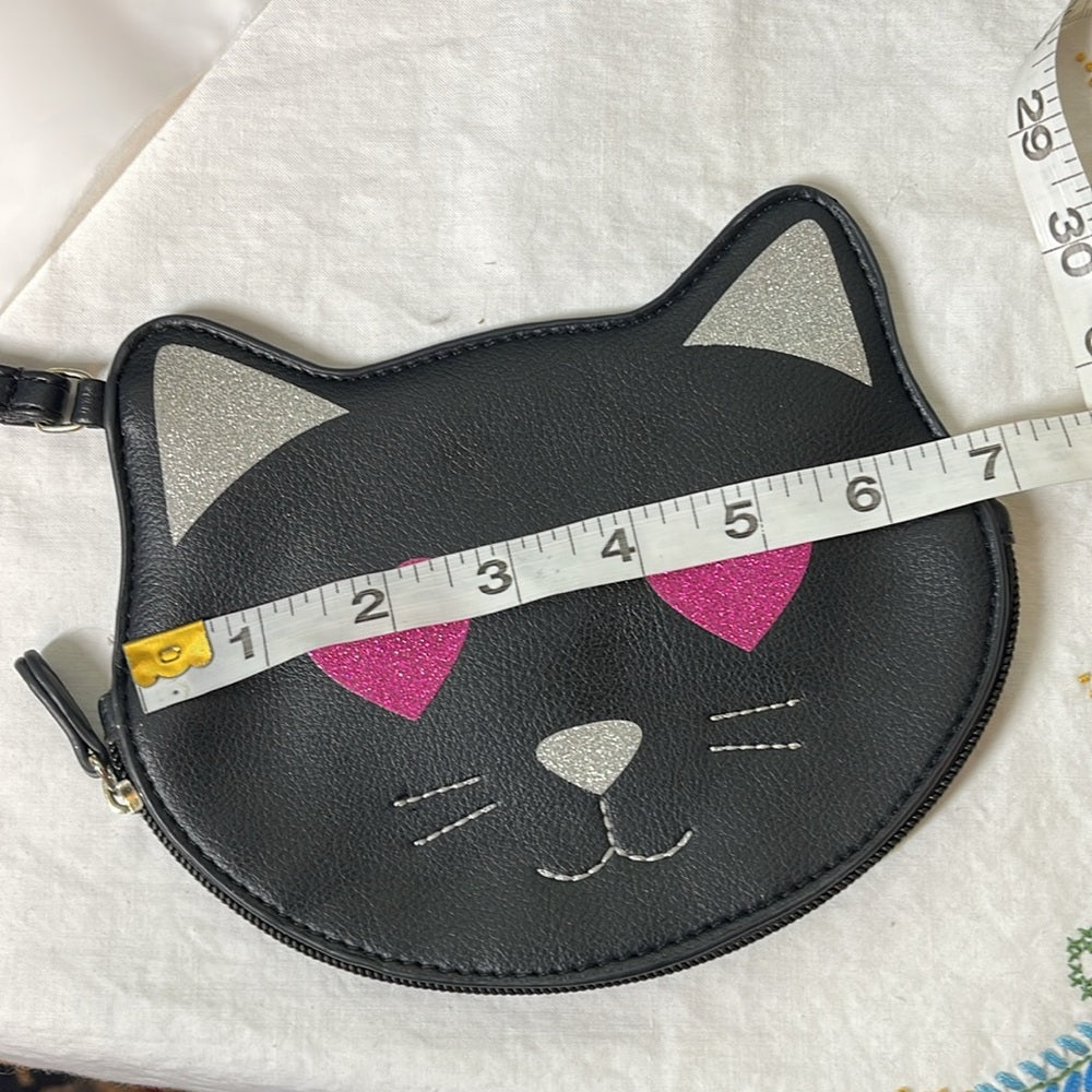 Betsey Johnson Kitten Clutch w/ card holder sparkle hearts