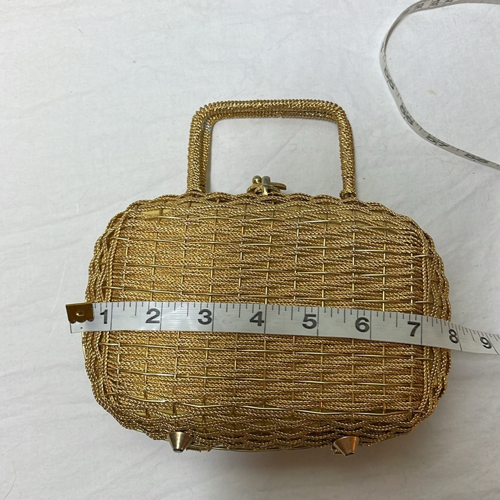Vintage 80s Gold metal clutch with feet metallic