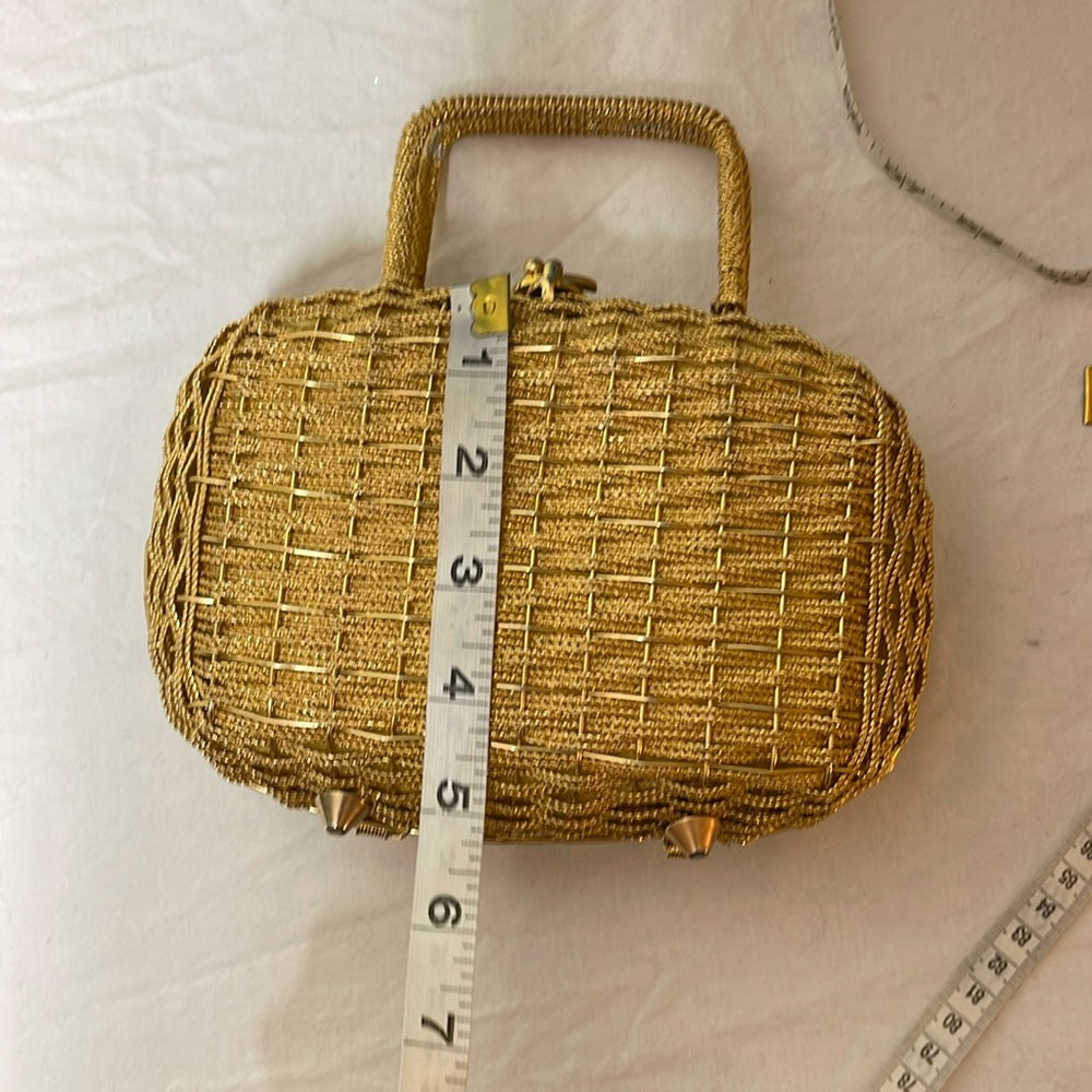 Vintage 80s Gold metal clutch with feet metallic