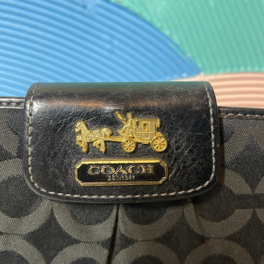 Vintage, coach, wallet, light pink inside black fabric on the outside  & leather