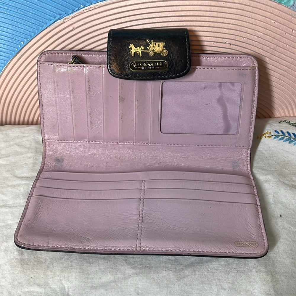 Vintage, coach, wallet, light pink inside black fabric on the outside  & leather