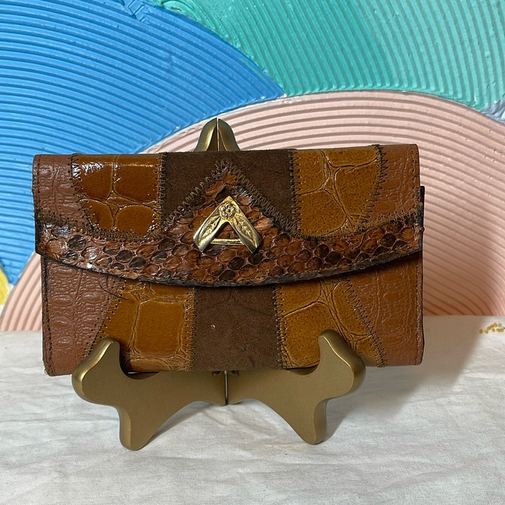 Vintage wallet with suede pho, alligator and snakeskin and gold bedazzle