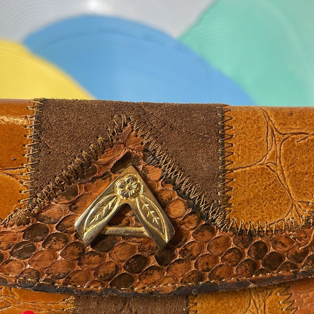 Vintage wallet with suede pho, alligator and snakeskin and gold bedazzle