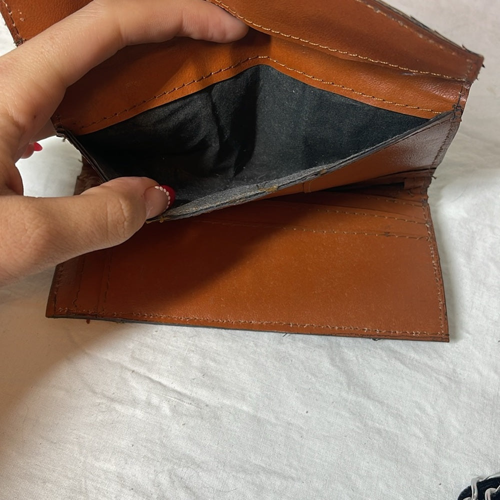 Vintage wallet with suede pho, alligator and snakeskin and gold bedazzle