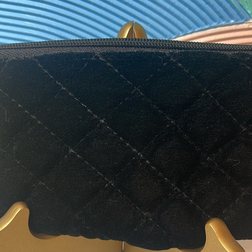 Velvet black wallet with silver chain wrist strap