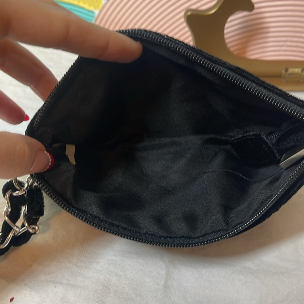 Velvet black wallet with silver chain wrist strap