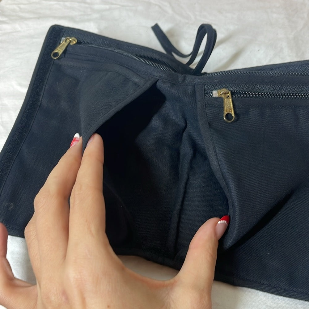 Embroidered passport holder with Velcro and multiple zippers featuring Peacock