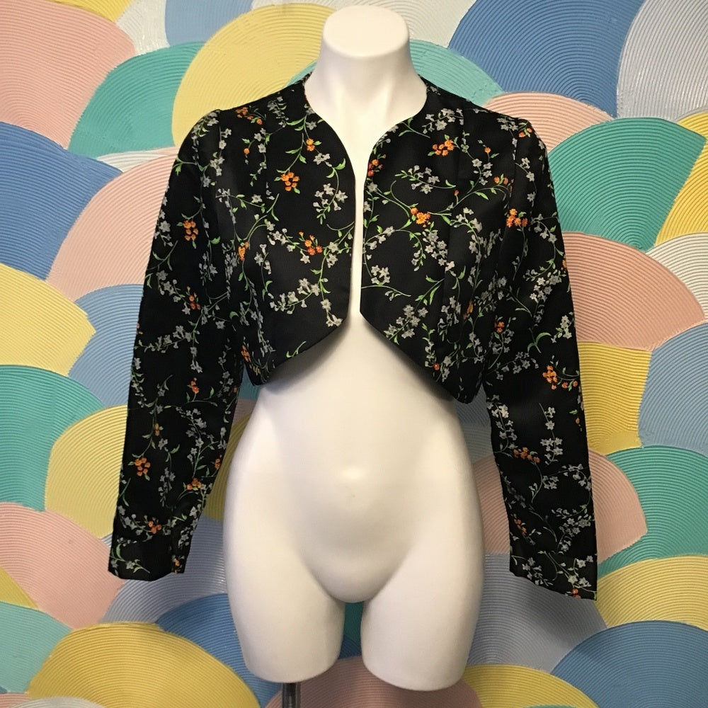 Hand made 2 piece Long sleeve Floral shirt with long skirt color black
