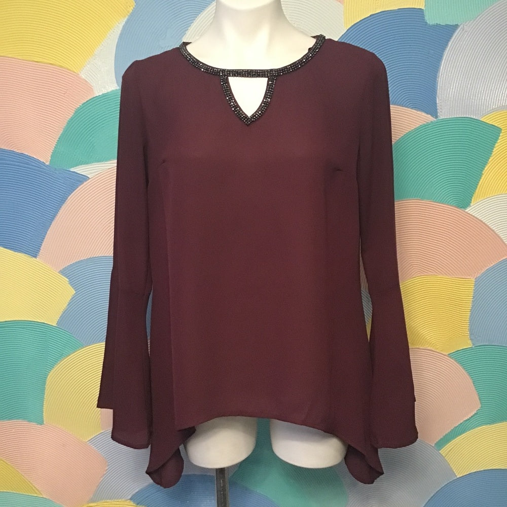 Juicy Couture maroon long sleeve neck rhinestones shirt size M