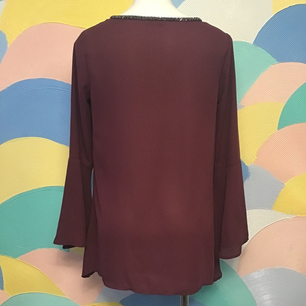 Juicy Couture maroon long sleeve neck rhinestones shirt size M