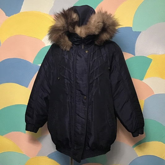 Vintage IZZI outerwear genuine a Fox fur collar color dark purple made in Egypt