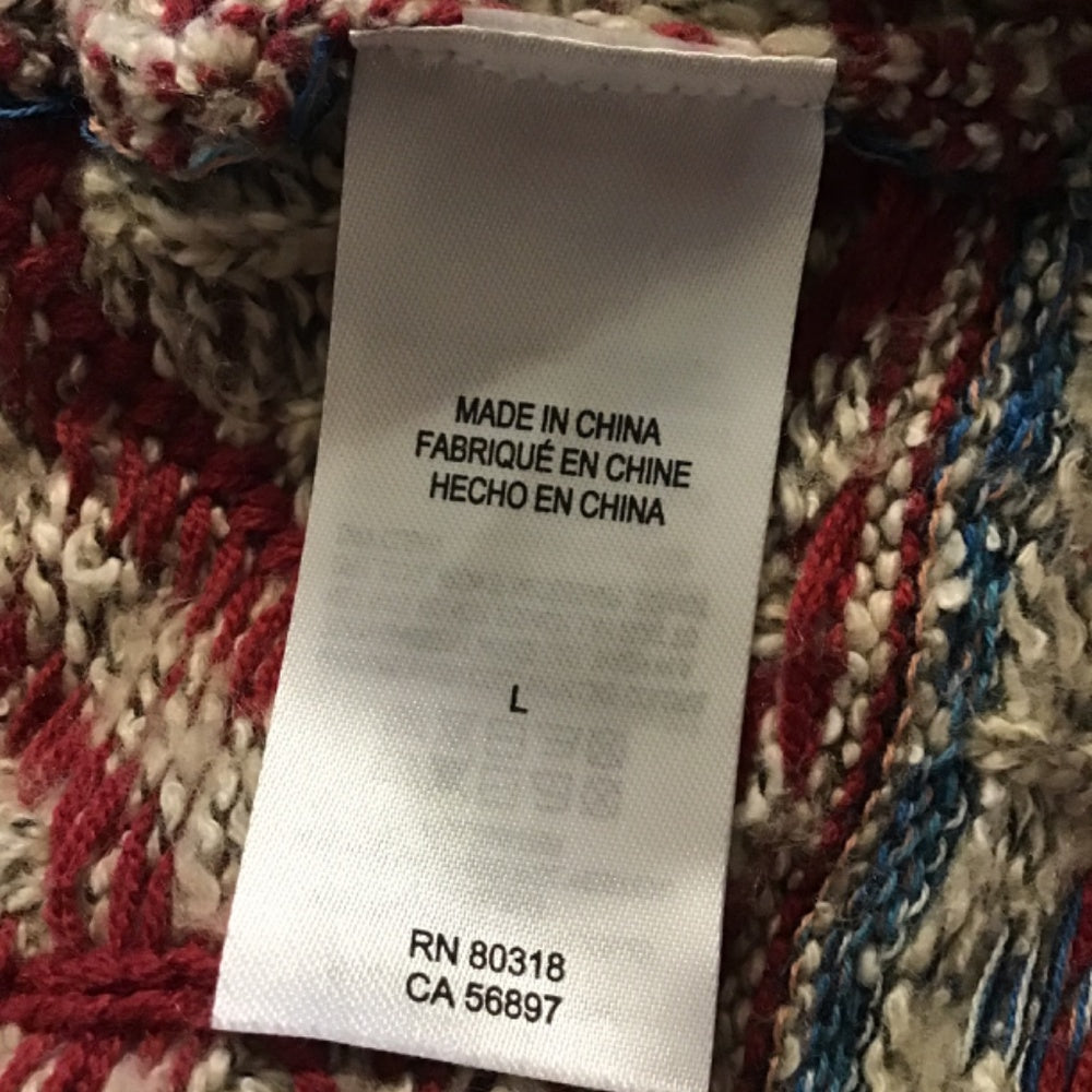 Lucky brand Knitted Cardigan size L cotton tan and red