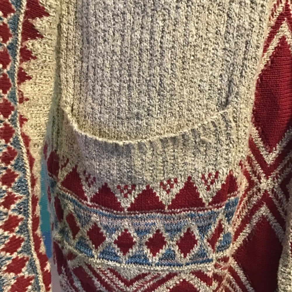 Lucky brand Knitted Cardigan size L cotton tan and red