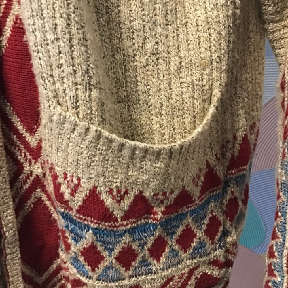 Lucky brand Knitted Cardigan size L cotton tan and red