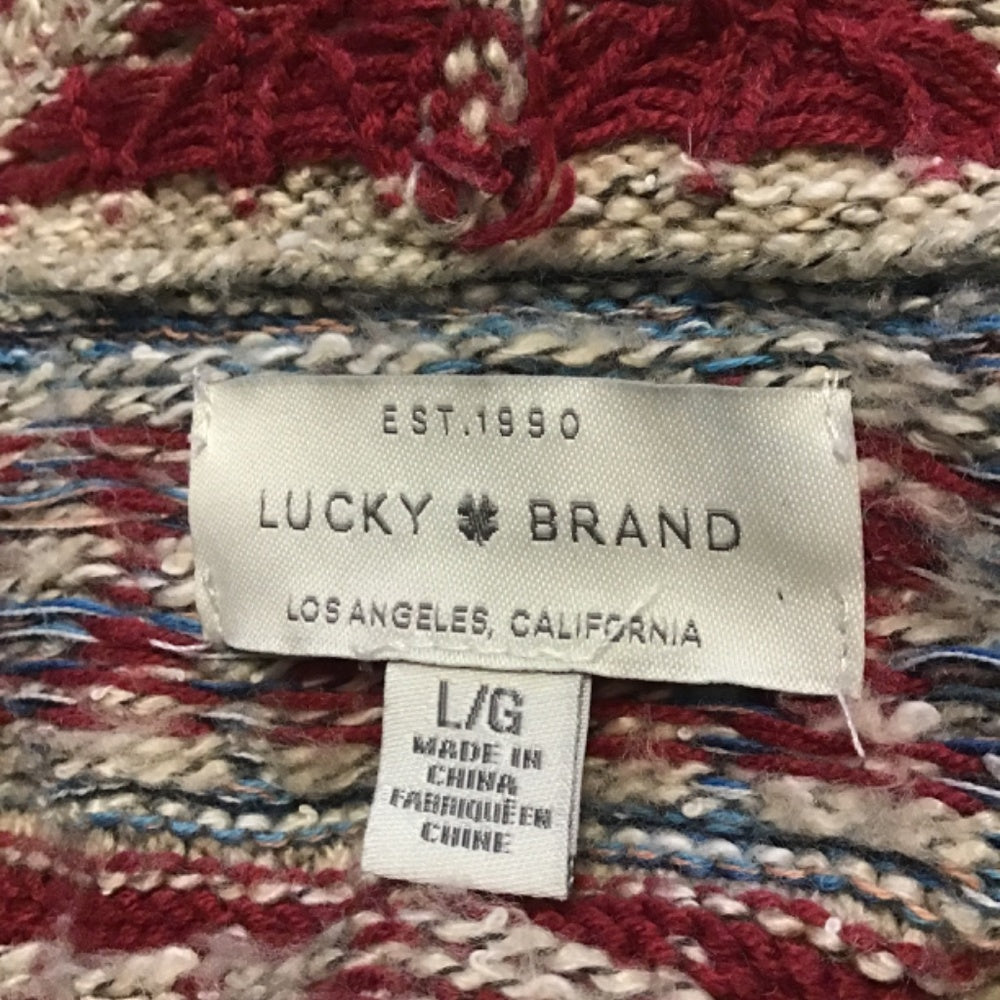 Lucky brand Knitted Cardigan size L cotton tan and red