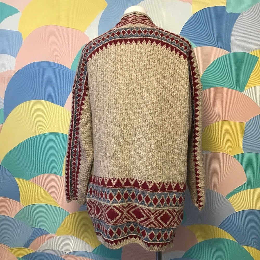 Lucky brand Knitted Cardigan size L cotton tan and red