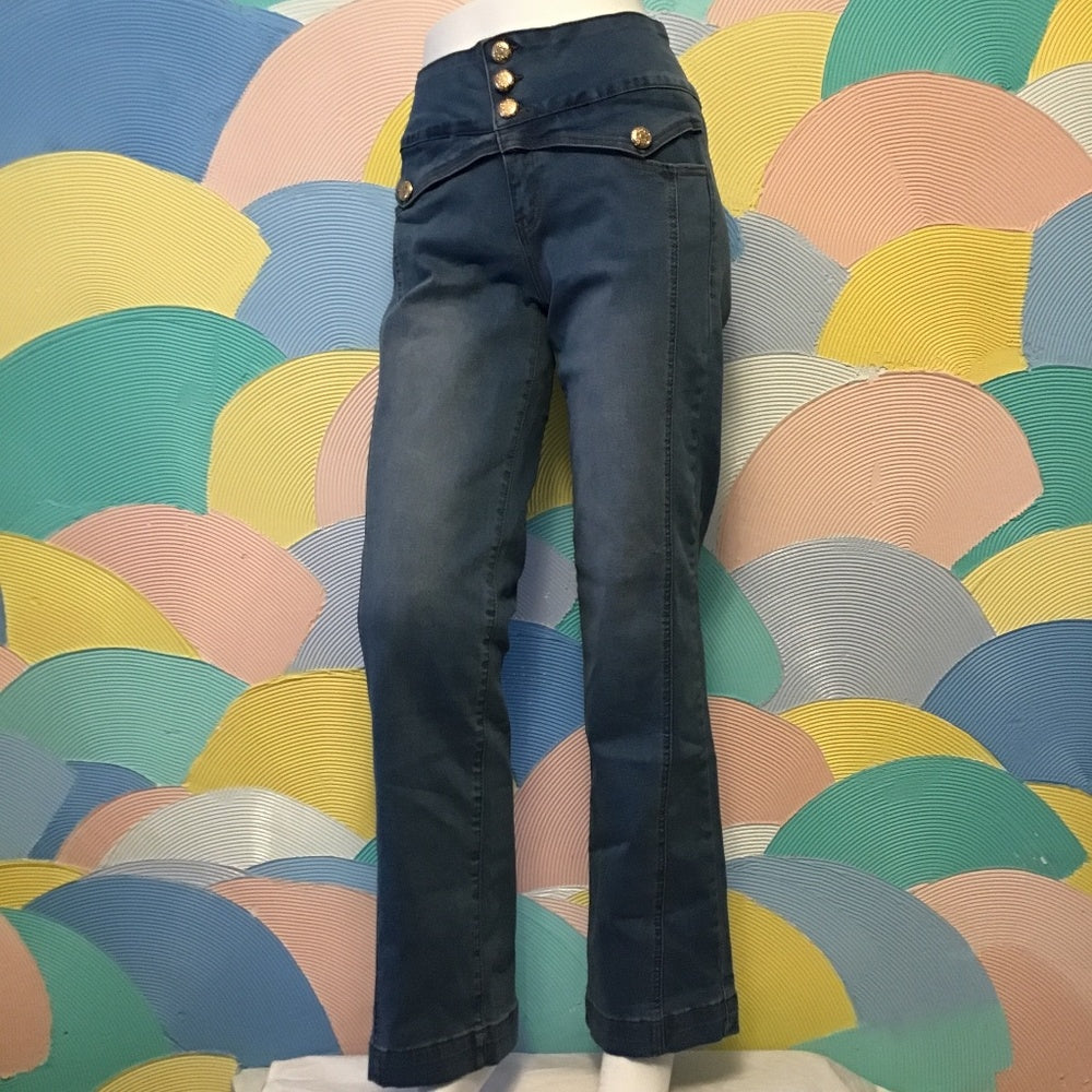 NWT Flamingals Denim jeans size M color blue with gold Buttons