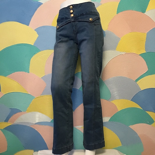 NWT Flamingals Denim jeans size M color blue with gold Buttons