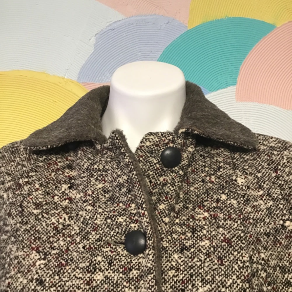 Vintage 1960 gray tweed faux fur coat