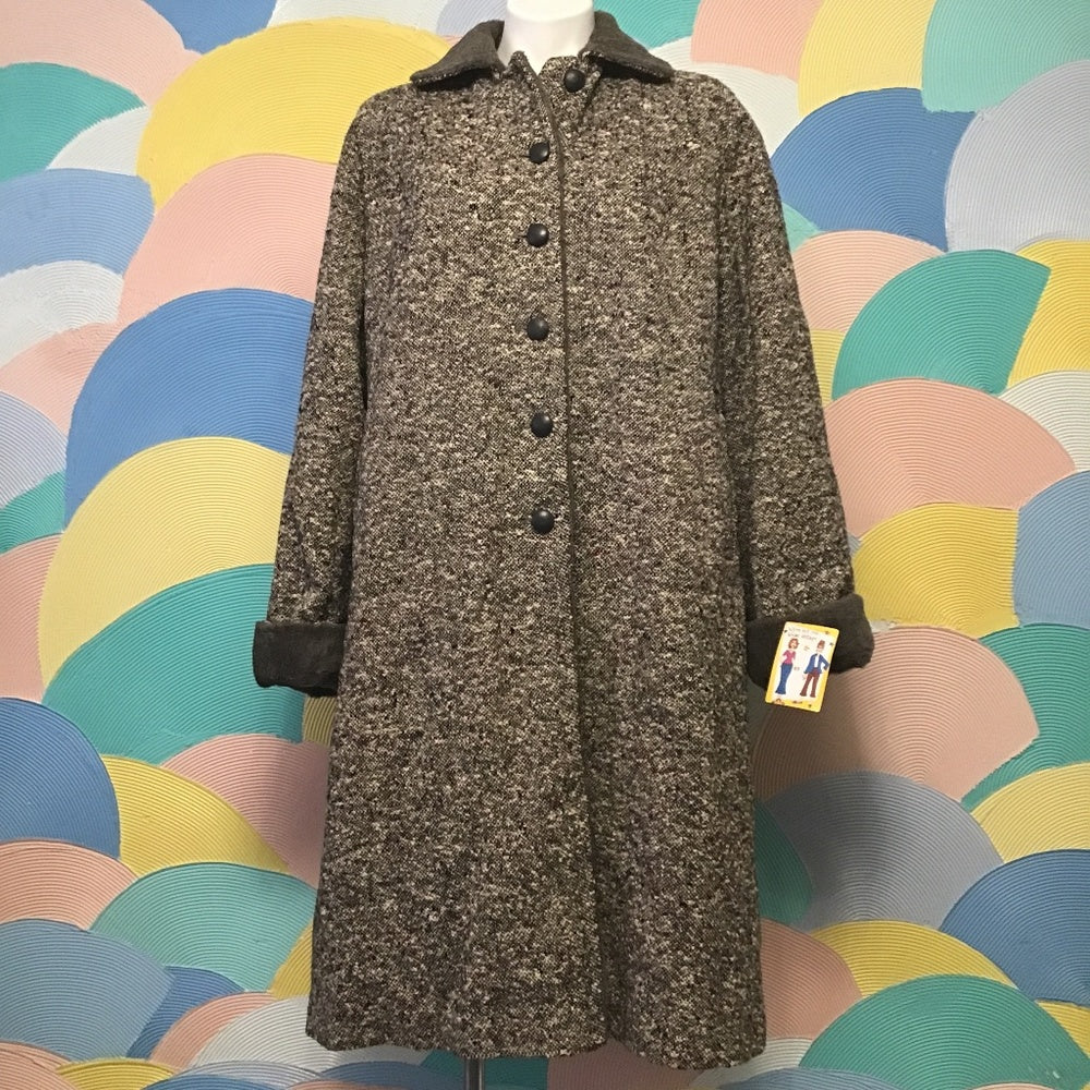 Vintage 1960 gray tweed faux fur coat