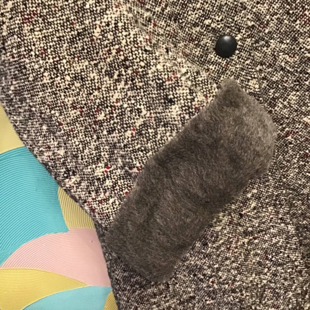 Vintage 1960 gray tweed faux fur coat