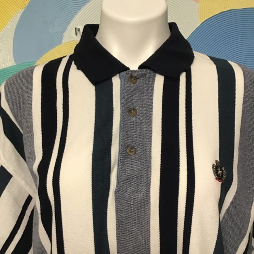 Knights of round table polo mans shirt size XL white and blue