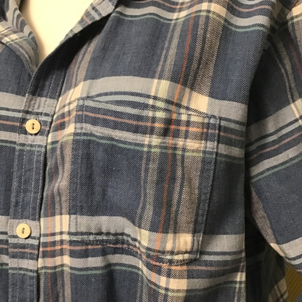 LOB plaid mans long sleeve blue shirt size L 100% cotton
