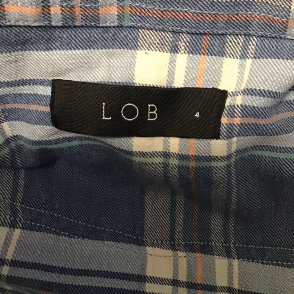 LOB plaid mans long sleeve blue shirt size L 100% cotton