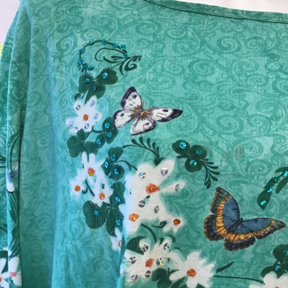 Collection ETC 100% cotton green long sleeve shirt with sequence XXL