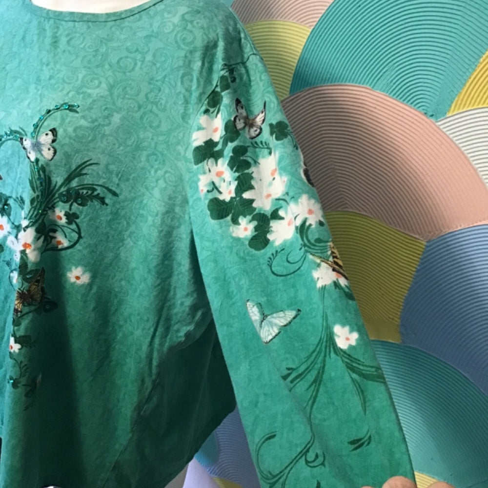 Collection ETC 100% cotton green long sleeve shirt with sequence XXL