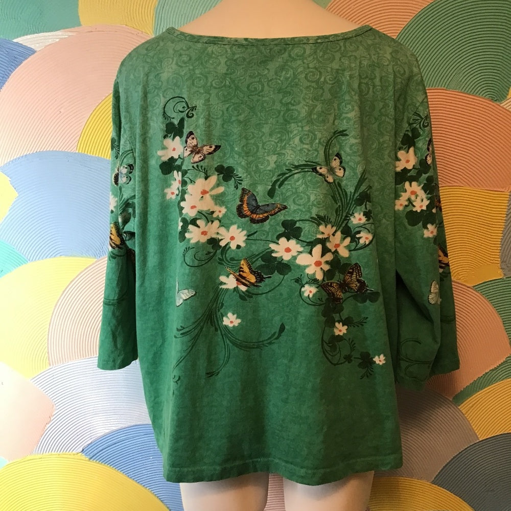 Collection ETC 100% cotton green long sleeve shirt with sequence XXL