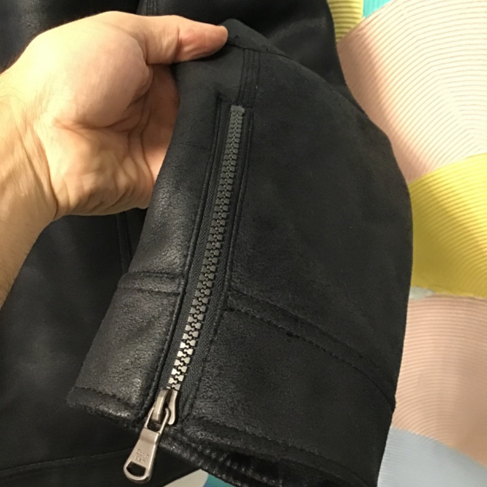 Never worn Calvin Klein black Jacket leather faux Fur size L