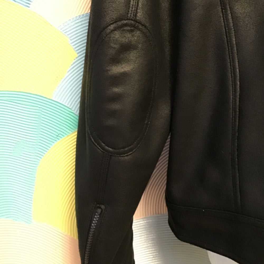 Never worn Calvin Klein black Jacket leather faux Fur size L