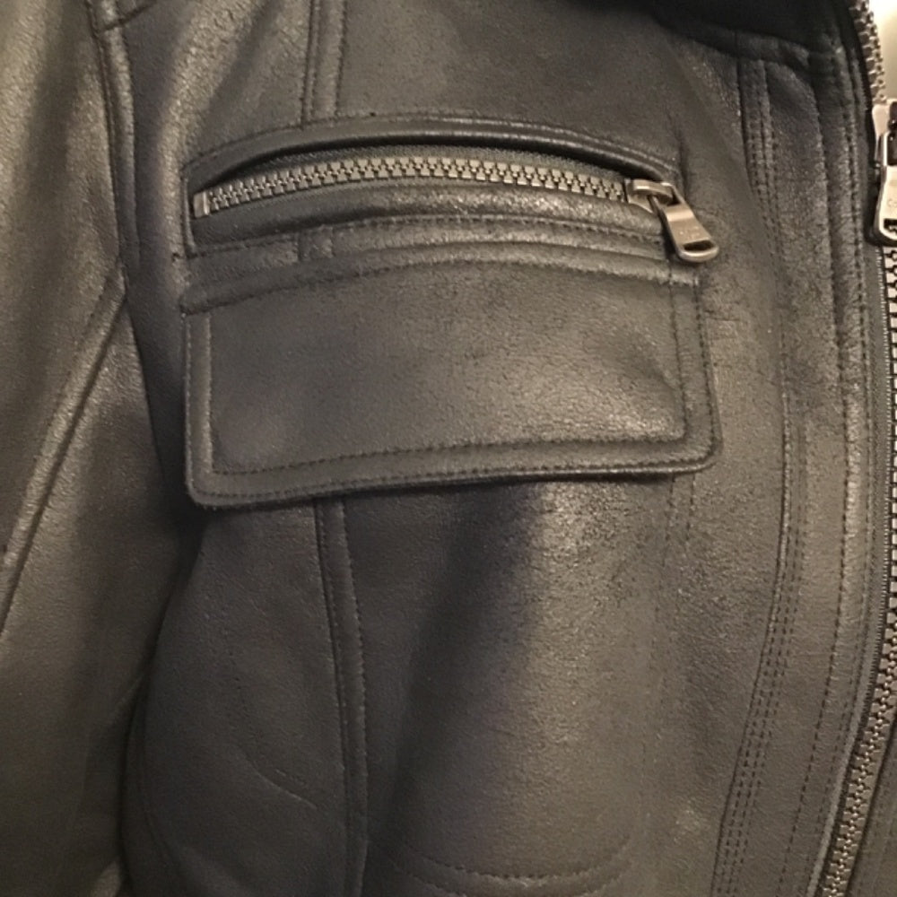 Never worn Calvin Klein black Jacket leather faux Fur size L