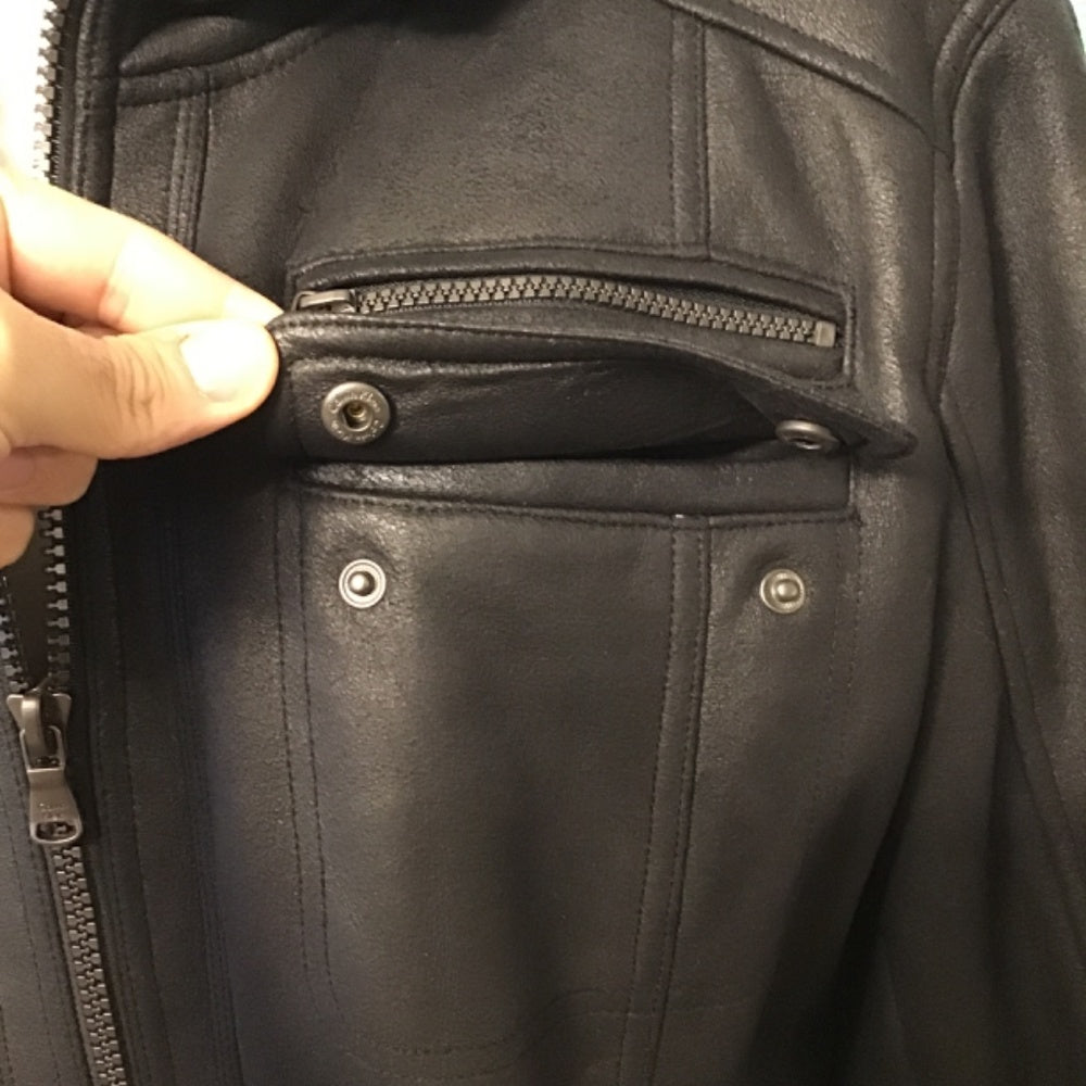 Never worn Calvin Klein black Jacket leather faux Fur size L
