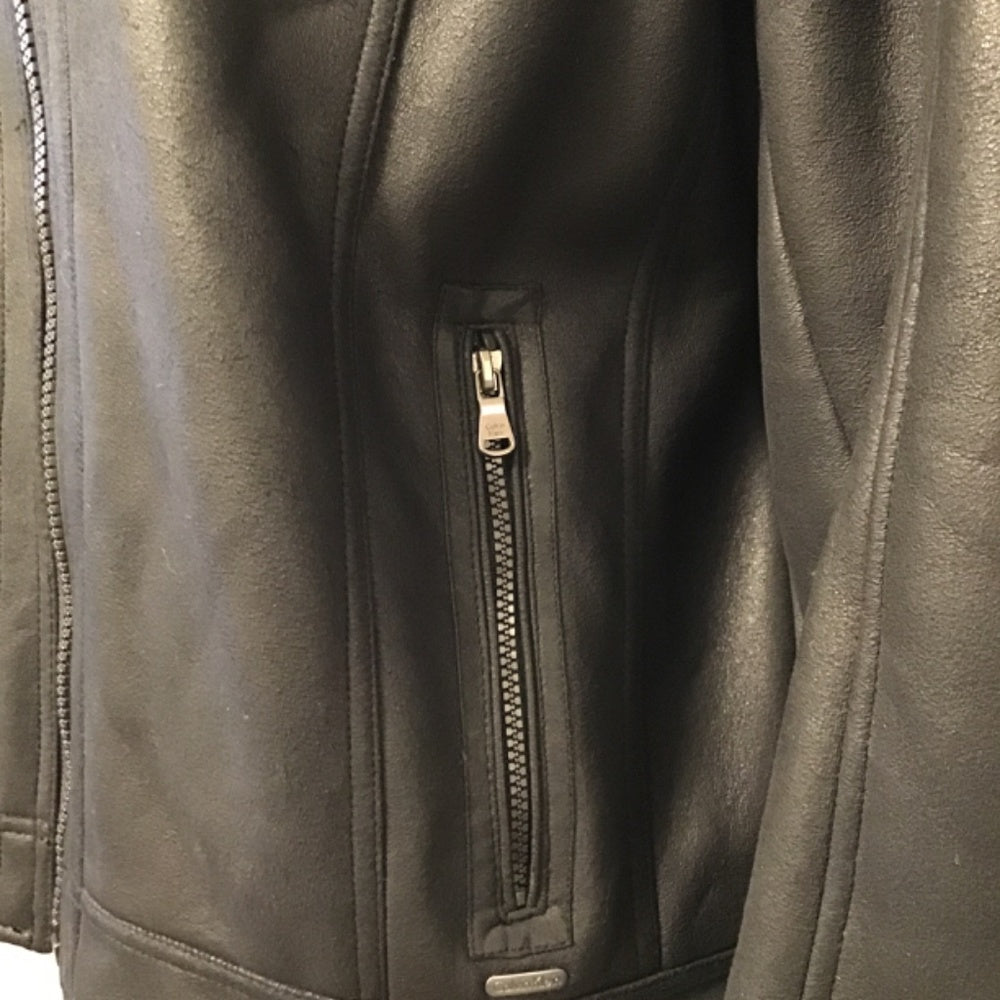 Never worn Calvin Klein black Jacket leather faux Fur size L